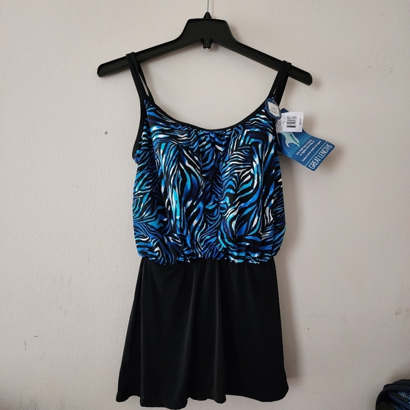 Great Lengths By Longitude Plus Bombay Blouson Swimdress Size 8 NWT Pockets - Picture 3 of 13